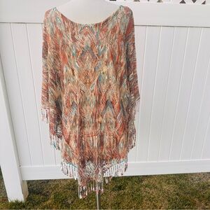 Reba Multicolor Fringe Crochet Layered Plus Size Poncho